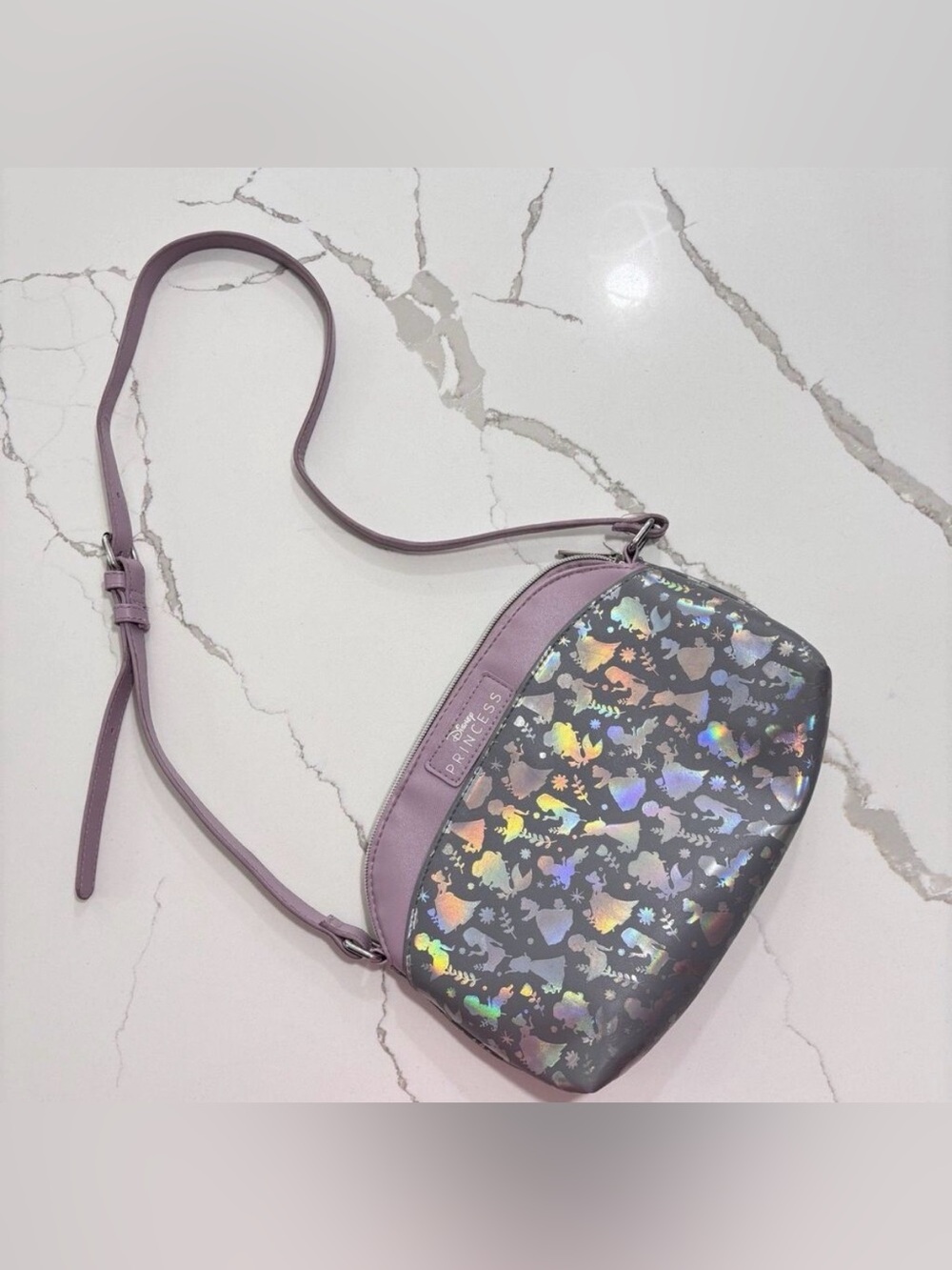 Disney Princess Purple Lilac Iridescent Holographic Foil Crossbody Bag GUC